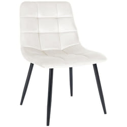 Chaise de salle a manger x1 coutures decoratives carrees en tissu velours blanc creme et metal noir 10_0002136
