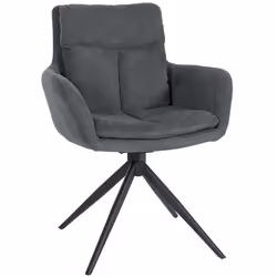 Chaise de salle à manger - Extra Confort - Pivotante - Tissu gris foncé - Piètement métal noir - 1 place