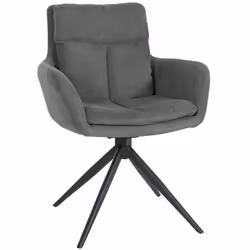 Chaise de salle à manger - Extra Confort - Pivotante - Tissu gris - Piètement métal noir - 1 place