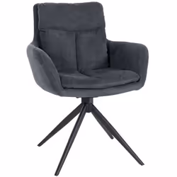 Chaise de salle à manger - Extra Confort - Pivotante - Tissu Noir - Piètement Métal Noir - 1 Place