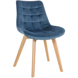 Chaise de salle à manger x1 design scandinave coutures carrées en velours bleu pieds en bois clair 100002185