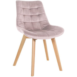 Chaise de salle à manger x1 design scandinave coutures carrées en velours rose pieds en bois clair 100002189