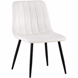 Chaise de salle a manger x1 coutures decoratives verticales assise en tissu velours blanc creme pieds en metal noir 10_000220 ...