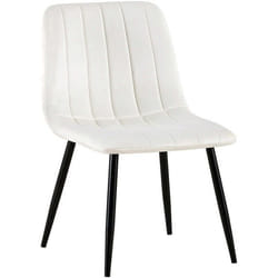 Chaise de salle a manger x1 coutures decoratives verticales assise en tissu velours blanc creme pieds en metal noir 10_0002203