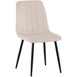 Chaise de salle à manger x1 coutures décoratives verticales assise en tissu velours crème pieds en métal noir 100002204