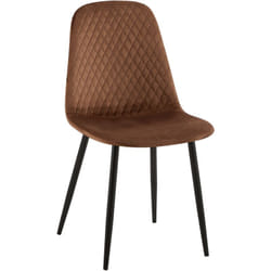 Chaise de salle à manger x1 coutures décoratives losanges assise en velours marron pieds métal noir mat 100002247