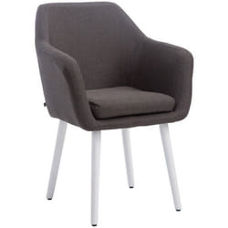Fauteuil de salle a manger x1 en tissu gris fonce rembourrage confortable structure a quatre pieds en bois blanc 10_0002255