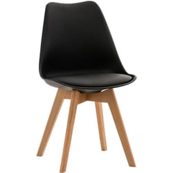 Chaise de salle à manger x1 design scandinave en plastique et pvc noir et pieds en bois clair 100002271