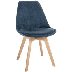 Chaise de salle à manger x1 design scandinave en velours côtelé bleu et pieds en bois clair 100002279