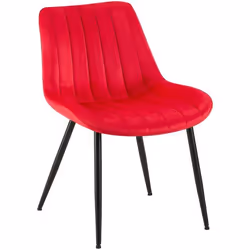 Chaise de salle a manger x1 couture decorative vertical avec pieds en metal noir mat et assise en velours rouge 10_0002330