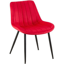 Chaise de salle a manger x1 couture decorative vertical avec pieds en metal noir mat et assise en velours rouge 10_0002330