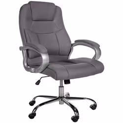 Fauteuil de bureau ergonomique est confortable en tissu gris et metal chrome 10_0002385