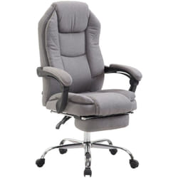 Fauteuil de bureau sur roulettes dossier et repose-pied réglable en tissu gris et métal 100002440
