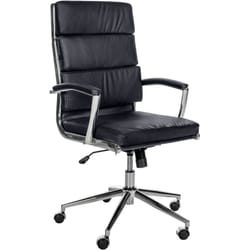 Fauteuil de bureau sur roulettes dossier à triple rembourrage et forme ergonomique en cuir noir et métal chromé 100002443