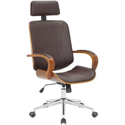 Chaise de bureau dossier et l'appuie-tête en métal pvc marron et cadre en bois noyer 100002450