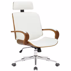 Chaise de bureau - Non spécifié - Modèle 10_0002454 - Dossier haut - Réglable en hauteur - Similicuir blanc