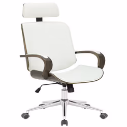 Chaise de bureau dossier et l appuie tête en metal PVC blanc et cadre en bois gris 10_0002456