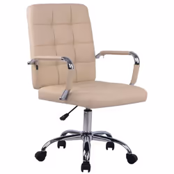 Chaise de bureau - Non spécifié - Modèle 10_0002468 - Similicuir crème - Accoudoirs en PVC - Piètement chrome