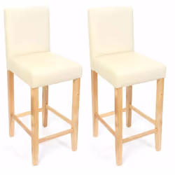 2x tabourets de bar chaise de comptoir en synthétique crème pieds en bois clair Revêtement : en cuir artificiel (100 % polyur ...