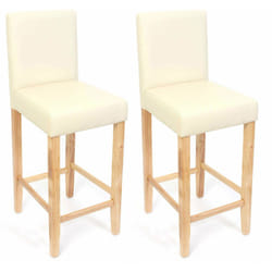 2x tabourets de bar chaise de comptoir en synthétique crème pieds en bois clair 040001768