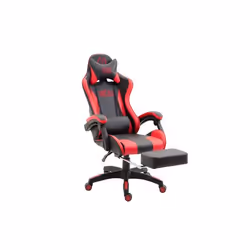 Fauteuil de bureau - Design Sportif - Gamer - Repose-pieds télescopique - Similicuir noir - 5 roulettes légères