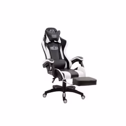 Fauteuil de bureau - Design Sportif - PVC Noir/Blanc - Repose-pieds Télescopique - Ergonomique - 5 Roulettes