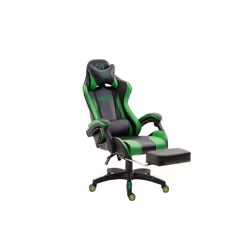 Fauteuil de bureau repose pieds telescopique design sportif gamer en PVC noir / vert et plastique 10_0002508
