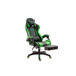Fauteuil de bureau repose pieds telescopique design sportif gamer en PVC noir / vert et plastique 10_0002508