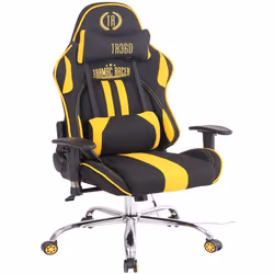 Fauteuil de bureau gamer design sportif fonction de massage chauffant avec coussins en tissu noir / jaune 10_0002535