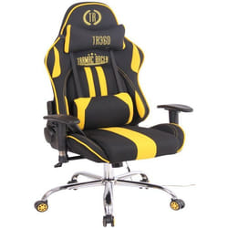 Fauteuil de bureau gamer design sportif fonction de massage chauffant avec coussins en tissu noir / jaune 10_0002535
