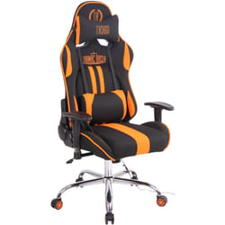 Décoshop26 - Fauteuil de bureau gamer design sportif fonction de massage chauffant avec coussins en tissu noir / orange 100002536