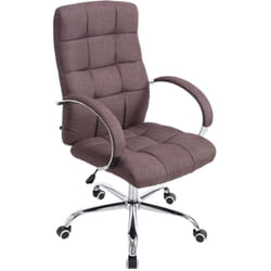 Fauteuil de bureau sur roulettes généreusement rembourrée en tissu marron et métal chromé 100002548