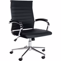 Fauteuil de bureau - Cuir véritable - Noir - Ergonomique - Réglable en hauteur - Pieds en métal chrome