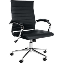 Fauteuil de bureau - Cuir véritable - Noir - Ergonomique - Réglable en hauteur - Pieds en métal chrome