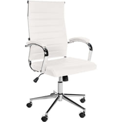 Décoshop26 - Fauteuil de bureau en cuir véritable blanc surpiqûre horizontale et pieds métal chromé 100002554