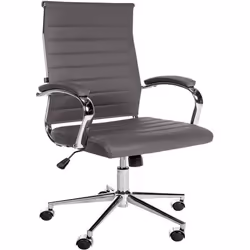 Fauteuil de bureau - Cuir véritable - Gris - Ergonomique - Réglable en hauteur - 360° pivotant