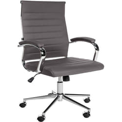 Fauteuil de bureau - Cuir véritable - Gris - Ergonomique - Réglable en hauteur - 360° pivotant
