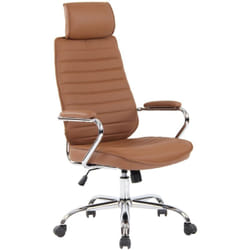Décoshop26 - Fauteuil de bureau hauteur réglable pivotant mécanisme de bascule cuir véritable marron clair et métal chromé 100002617