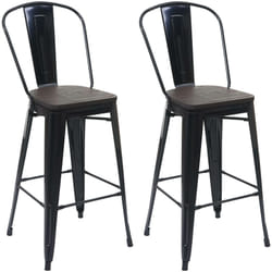 Lot de 2 tabourets de bar chaises de comptoir avec dossier siège en bois design industriel métal noir 040005196