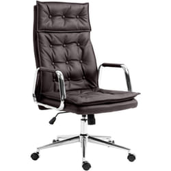 Fauteuil de bureau capitonné rembourrage épais en véritable cuir marron et pieds métal chromé 100002645