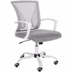 Chaise de bureau hauteur reglable avec revêtement en maille respirante microfibre gris clair pieds metal blanc 10_0002693