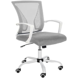 Chaise de bureau hauteur reglable avec revêtement en maille respirante microfibre gris clair pieds metal blanc 10_0002693