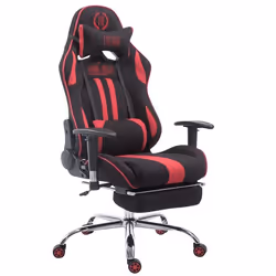 Fauteuil de bureau - MARQUE - Gamer - Tissu noir/rouge - Repose pieds extensible - Métal chrome