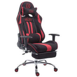 Fauteuil de bureau - MARQUE - Gamer - Tissu noir/rouge - Repose pieds extensible - Métal chrome