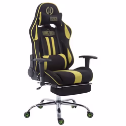 Fauteuil de bureau - Gamer - Noir/Vert - Repose pieds extensible - Rembourrage confortable - Métal chromé