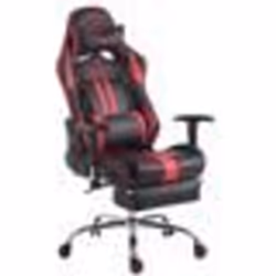 Fauteuil de bureau gamer avec repose pieds extensible mecanisme de bascule en PVC noir / rouge 10_0002746