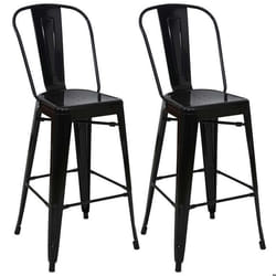 Tabourets de bar - Décoshop26 - Lot de 2 - Design industriel - Métal noir - Dossier haut