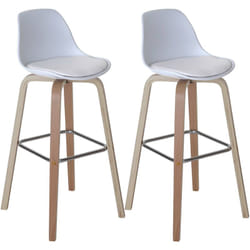 Lot de 2 chaises de bar tabourets comptoir chaise haute en synthétique blanc pieds en bois 040000110
