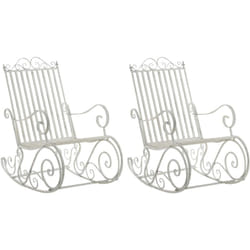Décoshop26 - Lot de 2 fauteuils à bascule pour extérieur avec accoudoirs en métal blanc vieilli 100002844