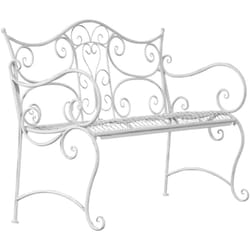 Décoshop26 - Banc de jardin avec accoudoirs design rustique largeur 113 cm en métal blanc vieilli 100002944
